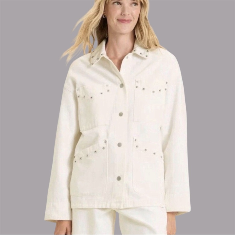 NWT Women's Studded Chore Denim Jacket - Universal Thread White Size L